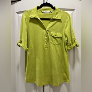 Emily Daniels Chartreuse 3/4 Sleeve 1/2 Button-Up W/Pocket Top Size M